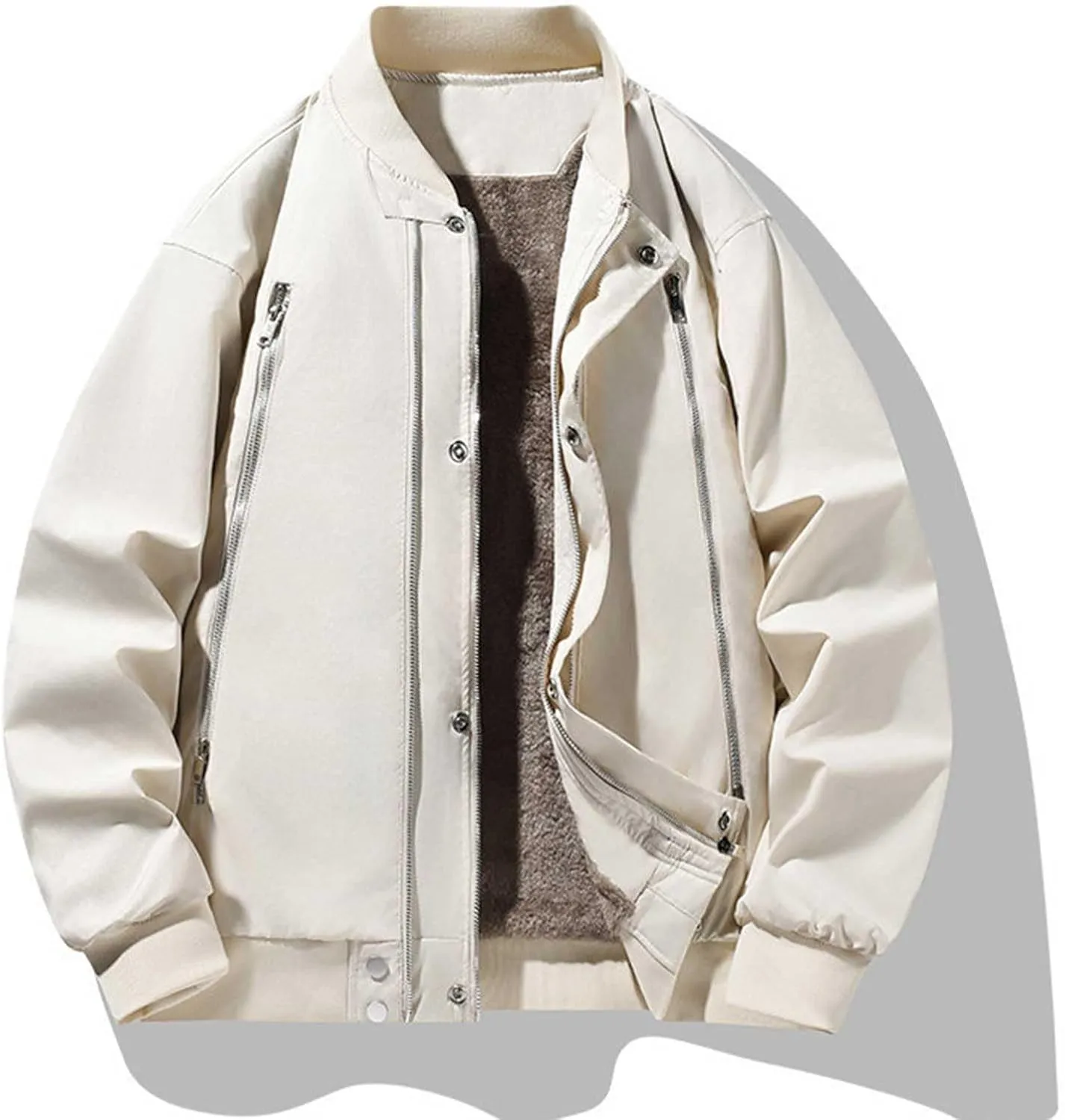 Mens Bomber Jacket Fleece Lined Coat with Pocket Zip Up Windbreaker Long Sleeve Tactical Jacket Thermal Hiking Jacket