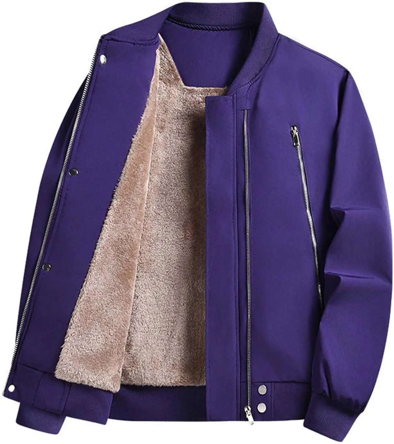 Mens Bomber Jacket Fleece Lined Coat with Pocket Zip Up Windbreaker Long Sleeve Tactical Jacket Thermal Hiking Jacket