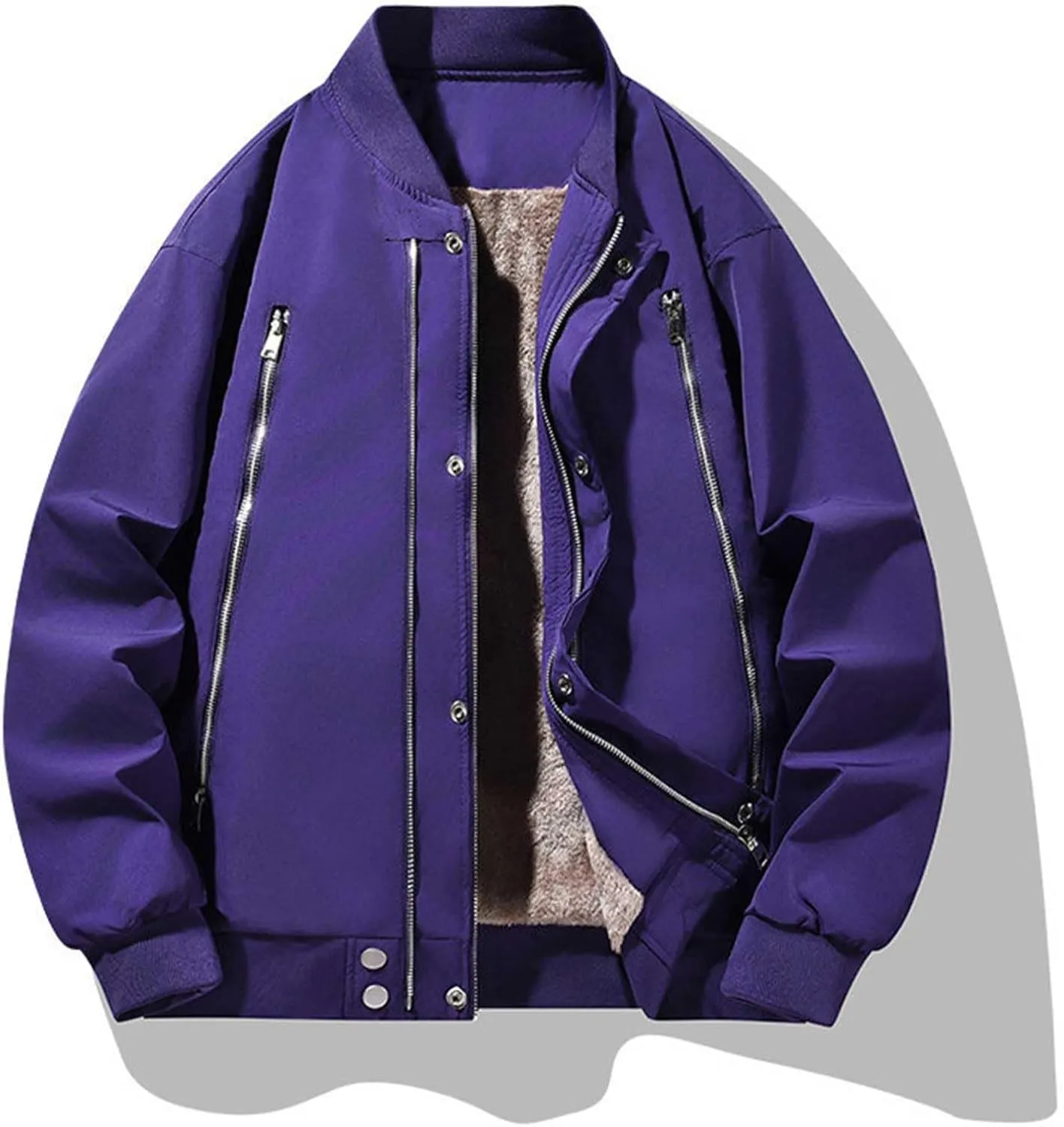 Mens Bomber Jacket Fleece Lined Coat with Pocket Zip Up Windbreaker Long Sleeve Tactical Jacket Thermal Hiking Jacket