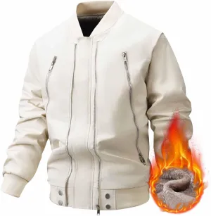 Mens Bomber Jacket Fleece Lined Coat with Pocket Zip Up Windbreaker Long Sleeve Tactical Jacket Thermal Hiking Jacket