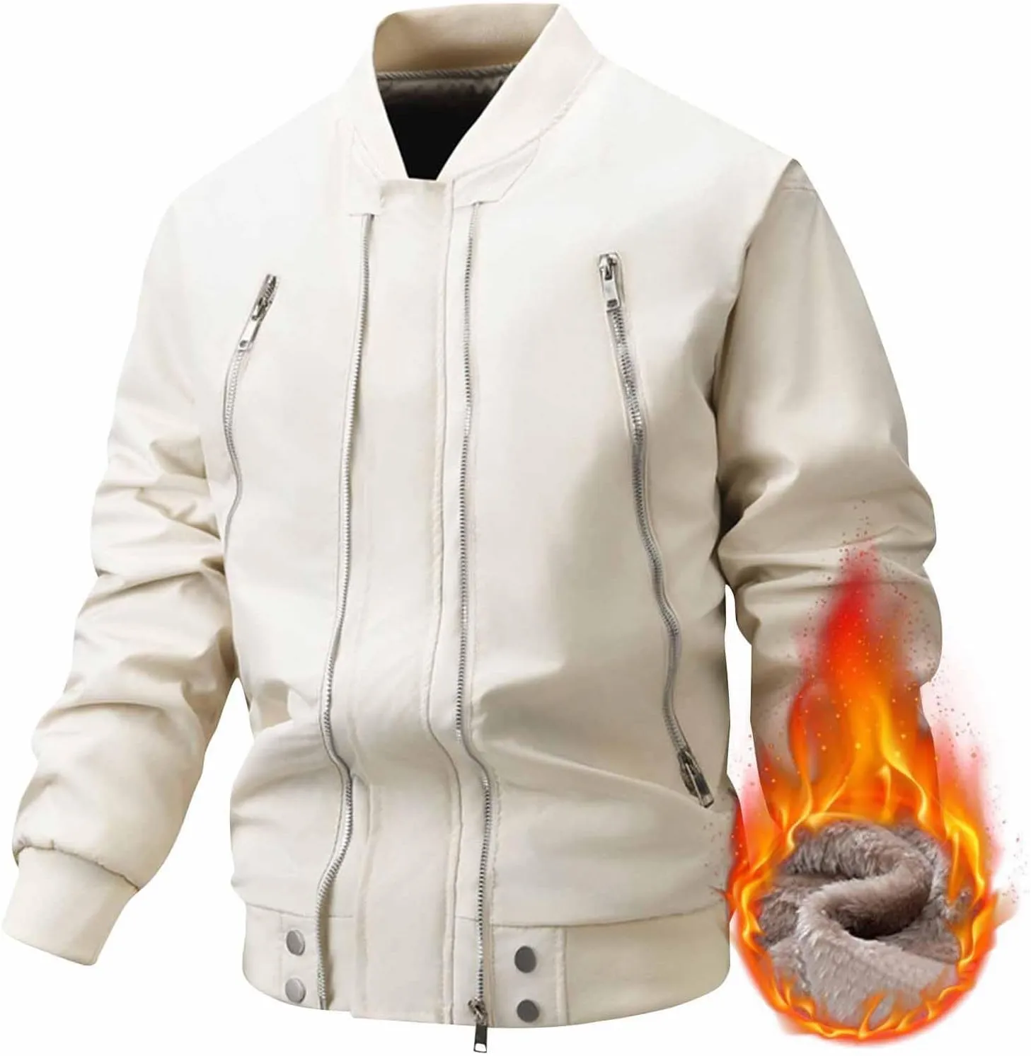 Mens Bomber Jacket Fleece Lined Coat with Pocket Zip Up Windbreaker Long Sleeve Tactical Jacket Thermal Hiking Jacket