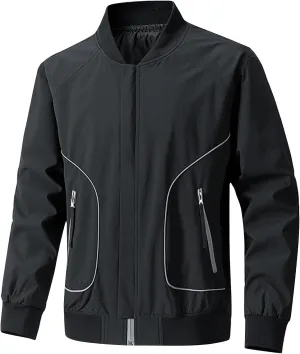 Men's Bomber Jacket Lightweight Casual Softshell Flight Jacket Slim Fit Varsity Jacket Zip Up Windbreaker with Pocket