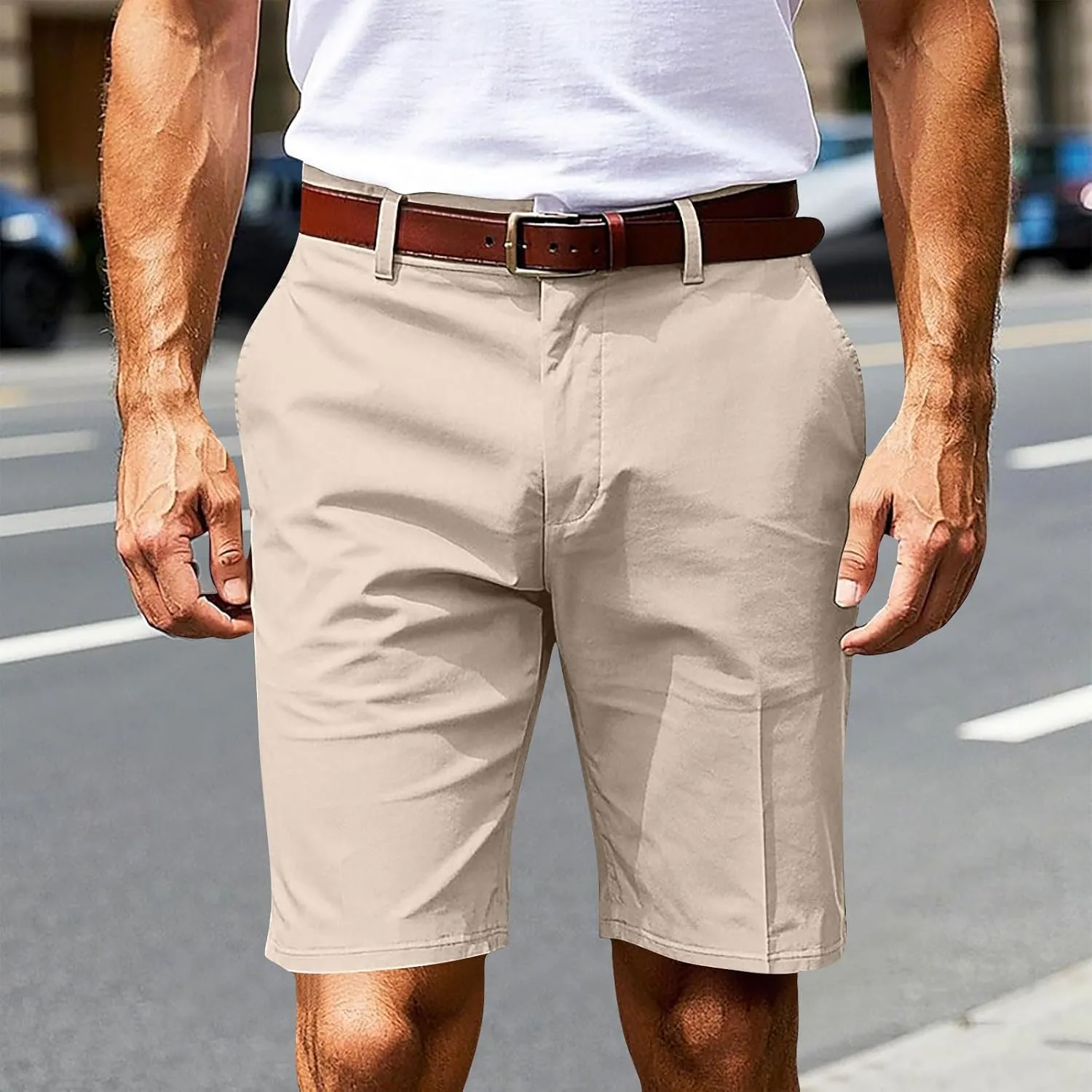 Men's Chino Shorts Summer Lightweight 9" Inch Cotton Golf Hybrid Dress Shorts Flat Front with Pockets for Casual Work