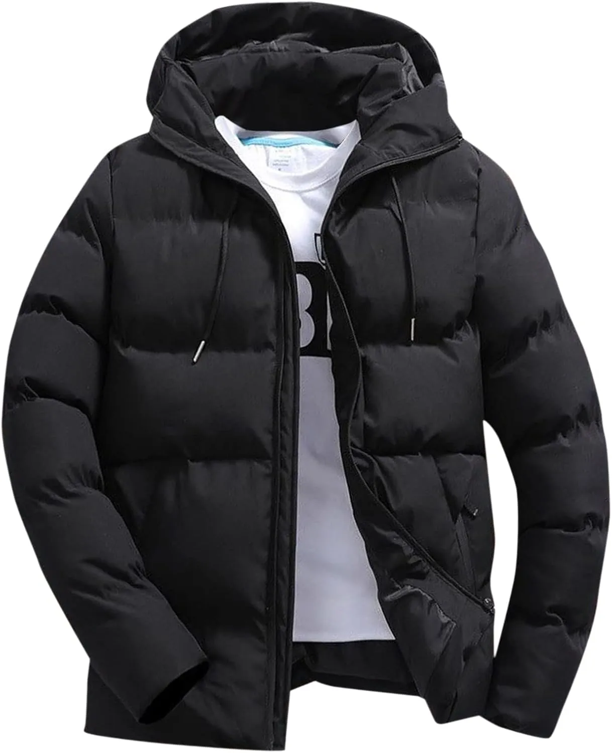 Men's Hooded Puffer Jacket Insulated Winter Coat for Snow Ski Traveling Zip Up Padded Down Jacket Winter Jackets Outerwear