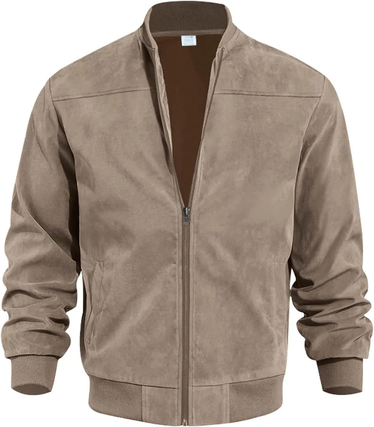 Mens Lightweight Jacket Flight Bomber Jacket Suede Full Zip Casual Softshell Jacket Outwear Pockets Thin Windbreaker