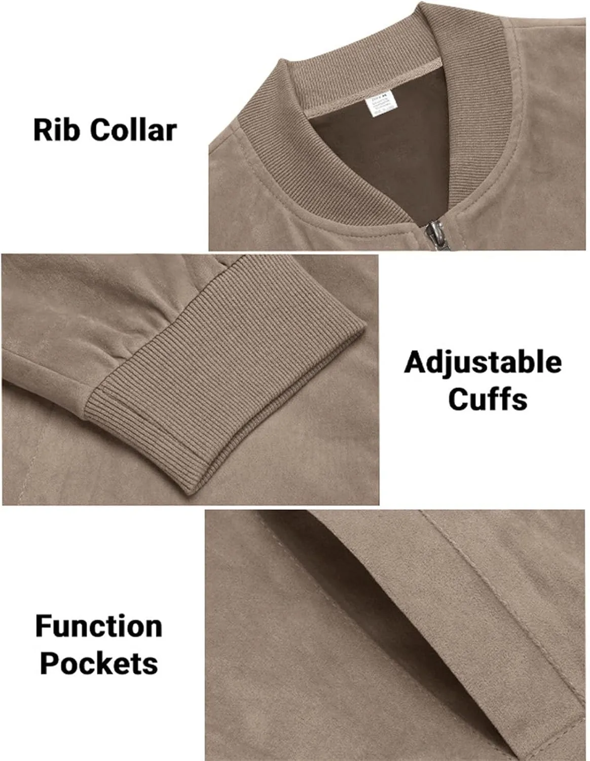 Mens Lightweight Jacket Flight Bomber Jacket Suede Full Zip Casual Softshell Jacket Outwear Pockets Thin Windbreaker