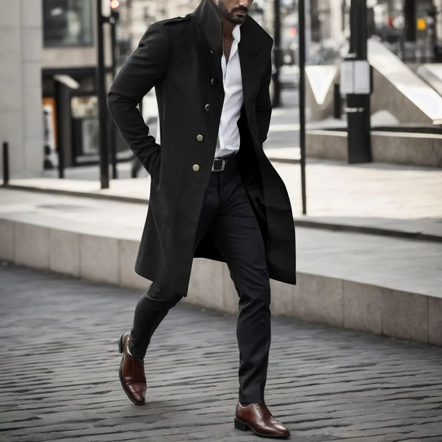 Mens Trench Coat Plus Size Winter Warm Notched Lapel Single Breasted Blazers Long Peacoat Overcoat Stylish Suit Jackets