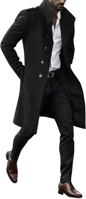 Mens Trench Coat Plus Size Winter Warm Notched Lapel Single Breasted Blazers Long Peacoat Overcoat Stylish Suit Jackets