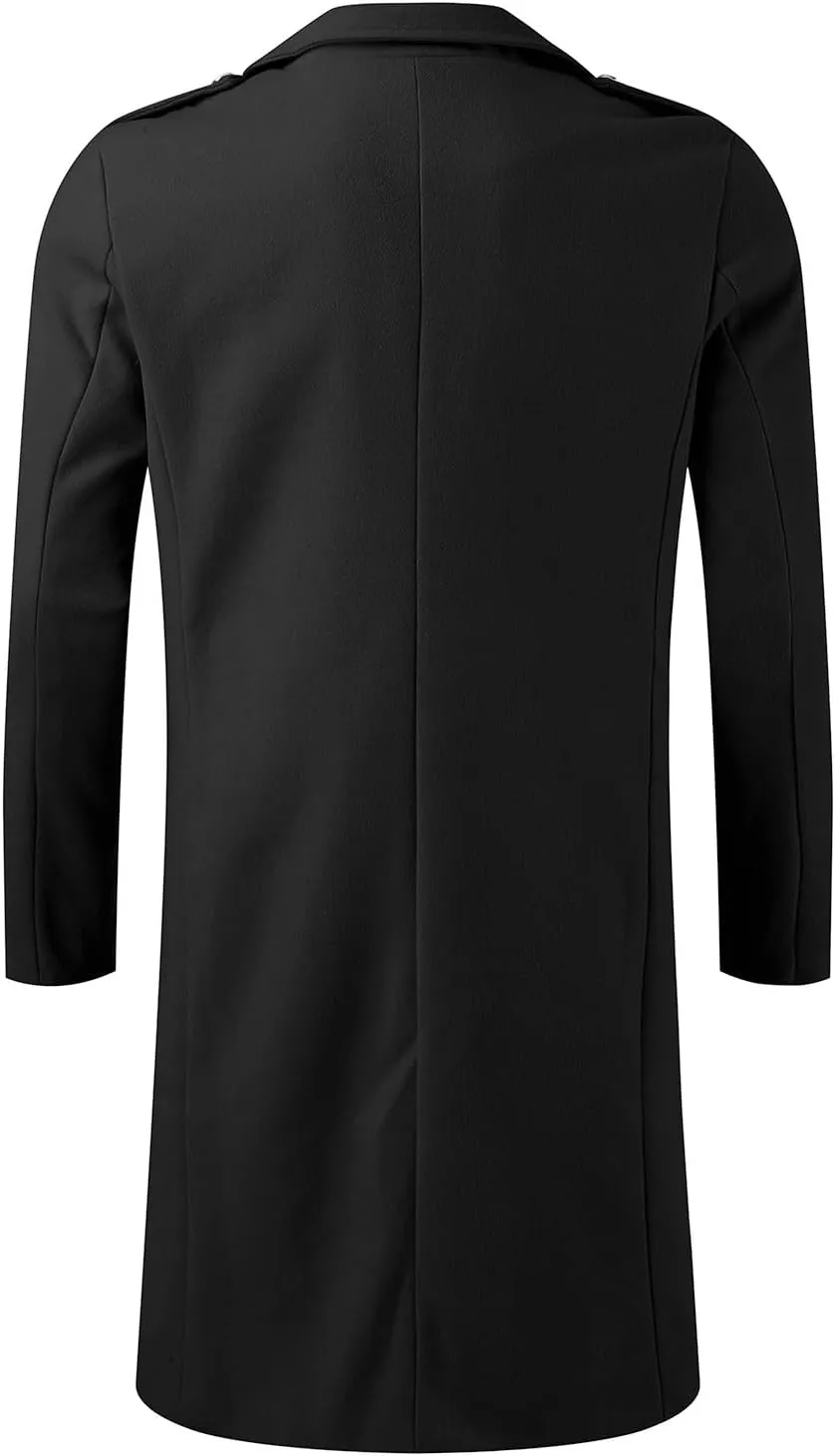 Mens Trench Coat Plus Size Winter Warm Notched Lapel Single Breasted Blazers Long Peacoat Overcoat Stylish Suit Jackets