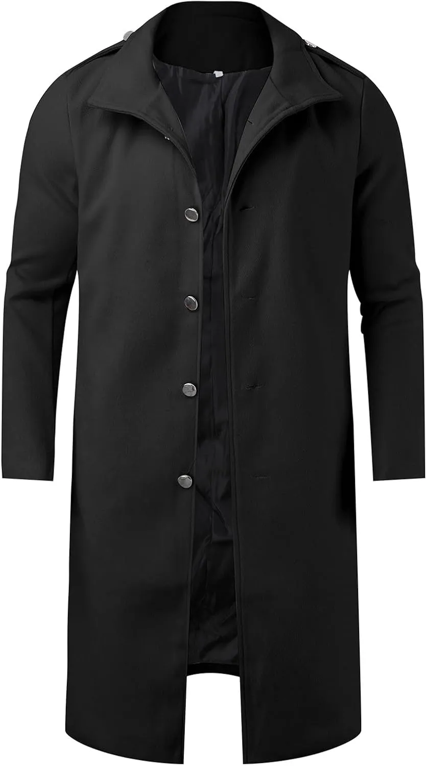 Mens Trench Coat Plus Size Winter Warm Notched Lapel Single Breasted Blazers Long Peacoat Overcoat Stylish Suit Jackets