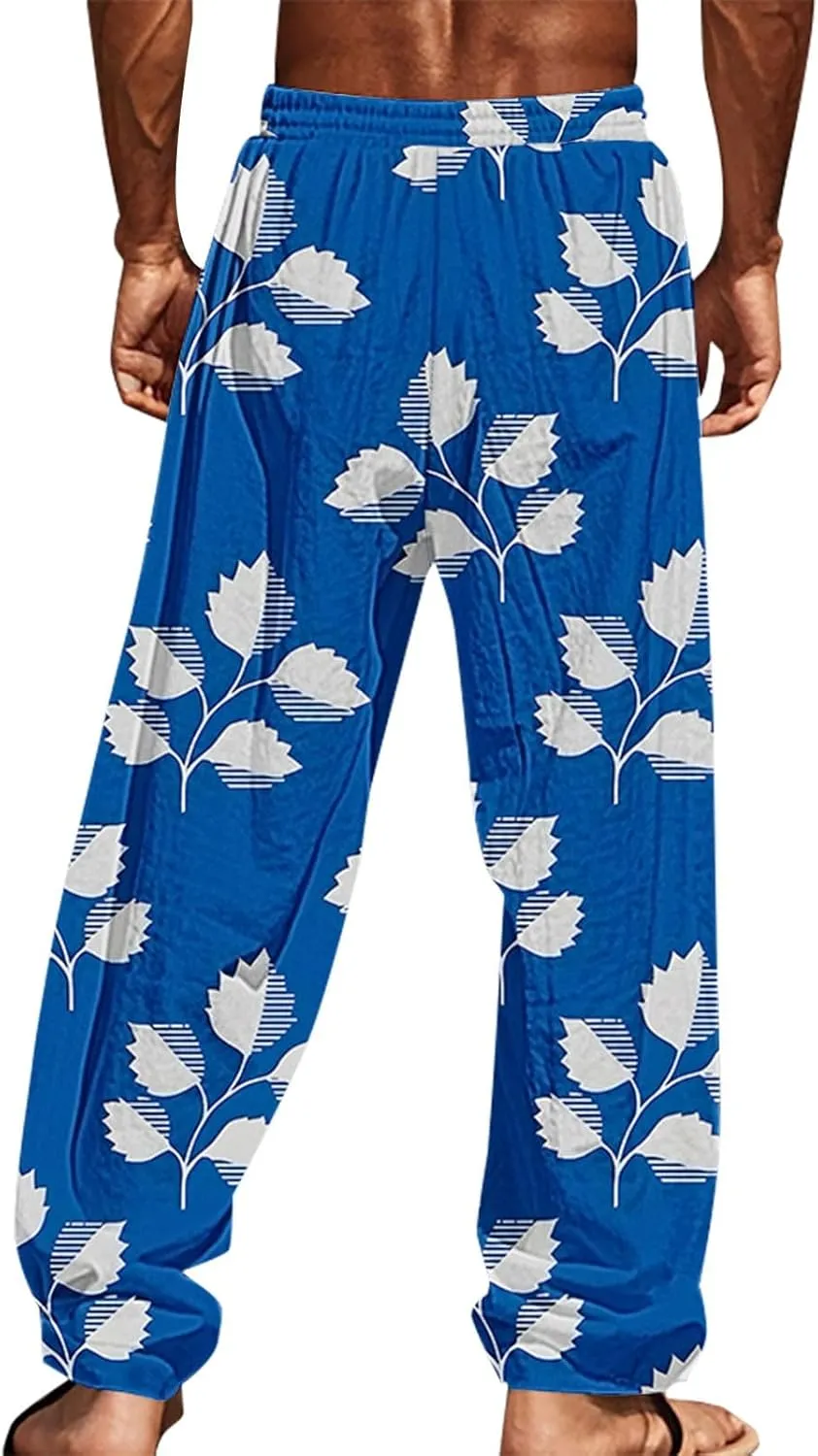 Men's Tropical Coconut Sweatpants Hawaiian Beach Vacation Pants Comfy Lounge Breathable Relaxed Fit Drawstring