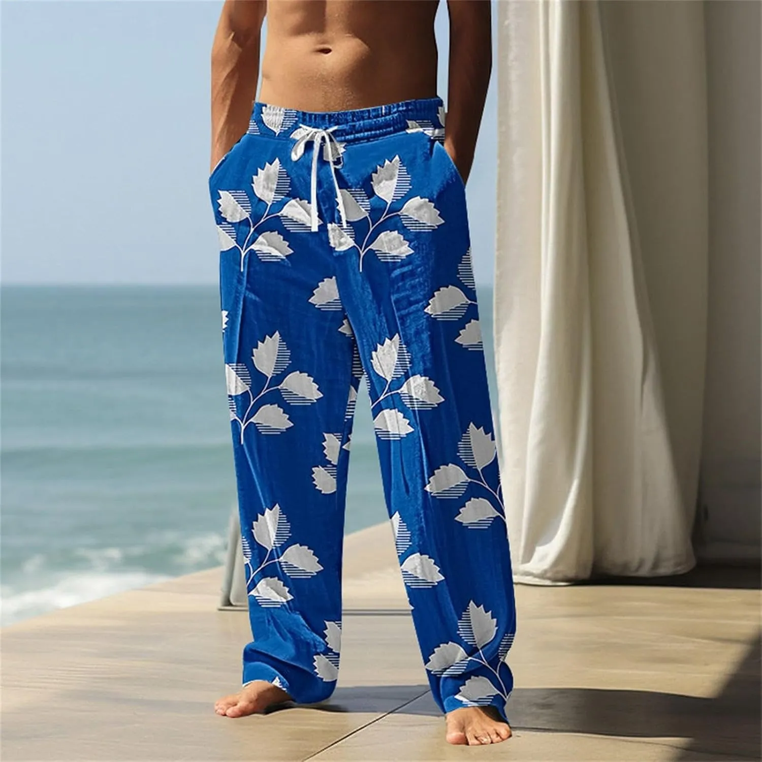 Men's Tropical Coconut Sweatpants Hawaiian Beach Vacation Pants Comfy Lounge Breathable Relaxed Fit Drawstring