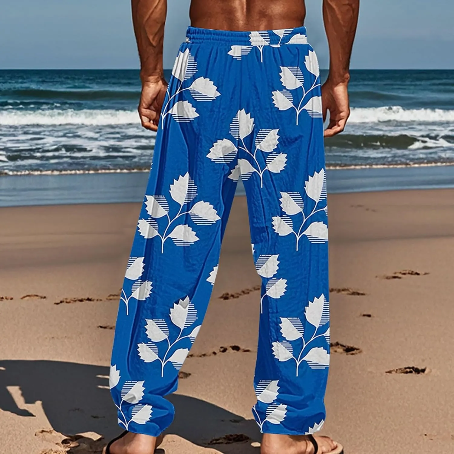 Men's Tropical Coconut Sweatpants Hawaiian Beach Vacation Pants Comfy Lounge Breathable Relaxed Fit Drawstring