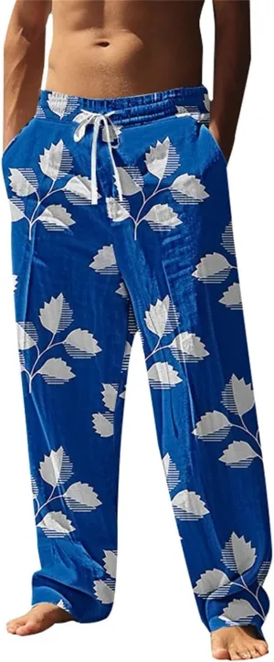 Men's Tropical Coconut Sweatpants Hawaiian Beach Vacation Pants Comfy Lounge Breathable Relaxed Fit Drawstring