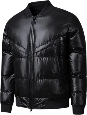 Mens Warm Winter Coat Full Zip Puffer Jacket Bomber Jacket Snow Waterproof Down Jackets Outdoor Padded Jacket