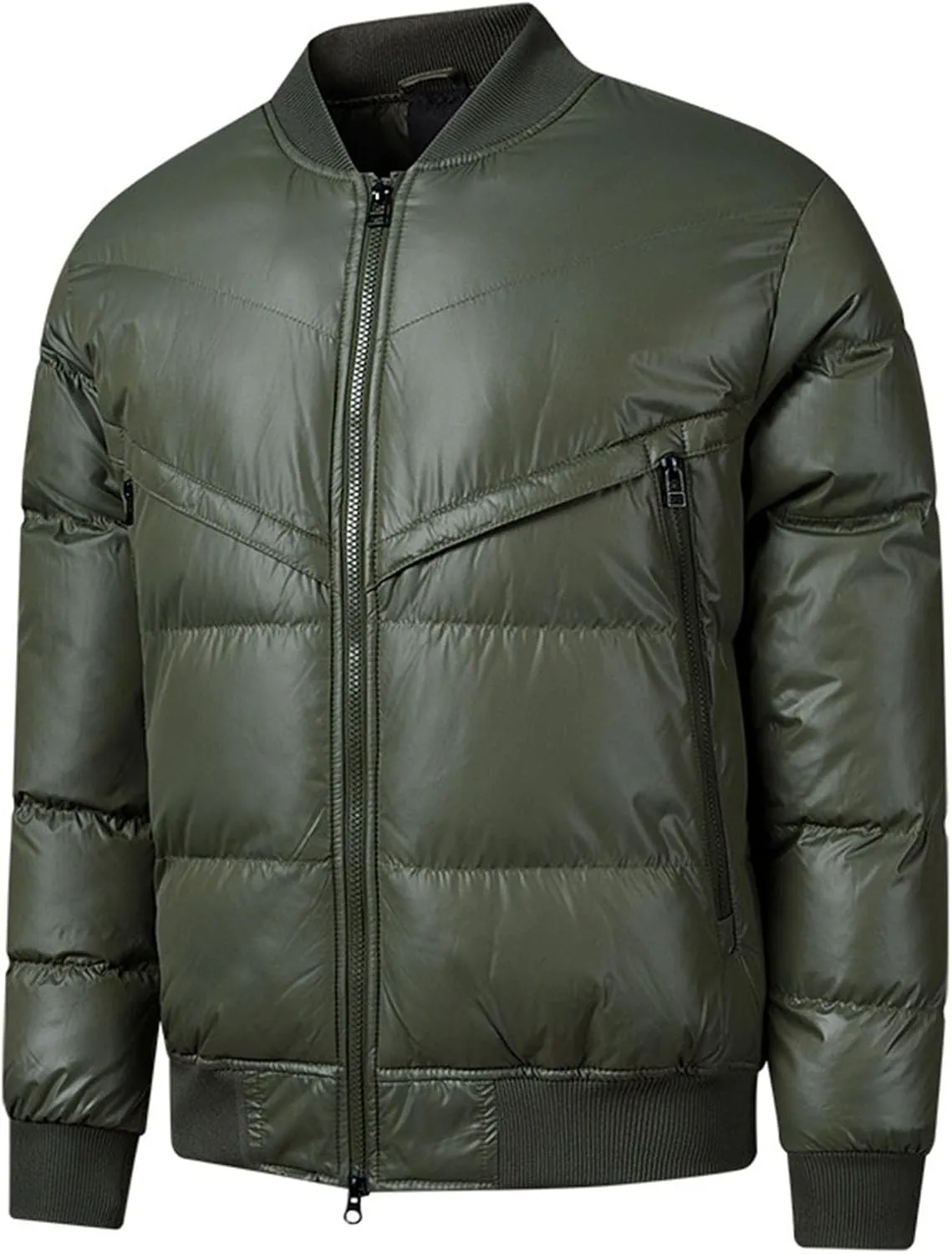 Mens Warm Winter Coat Full Zip Puffer Jacket Bomber Jacket Snow Waterproof Down Jackets Outdoor Padded Jacket