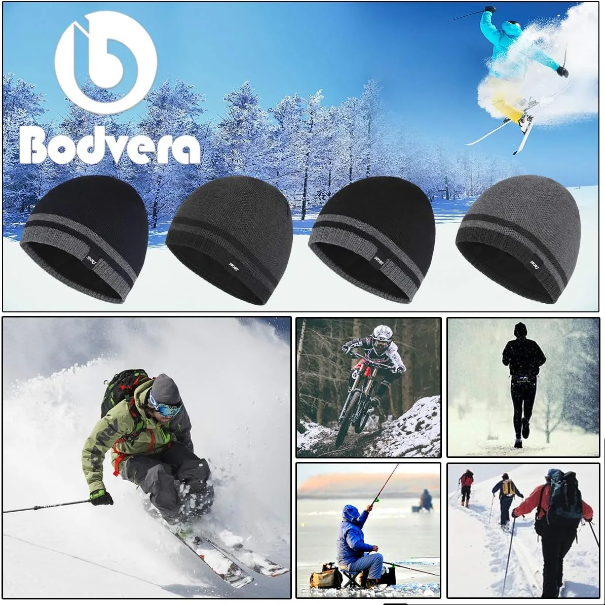 Mens Winter Beanie Hat Warm Knit Cuffed Plain Toboggan Ski Skull Cap (3 Patterns)