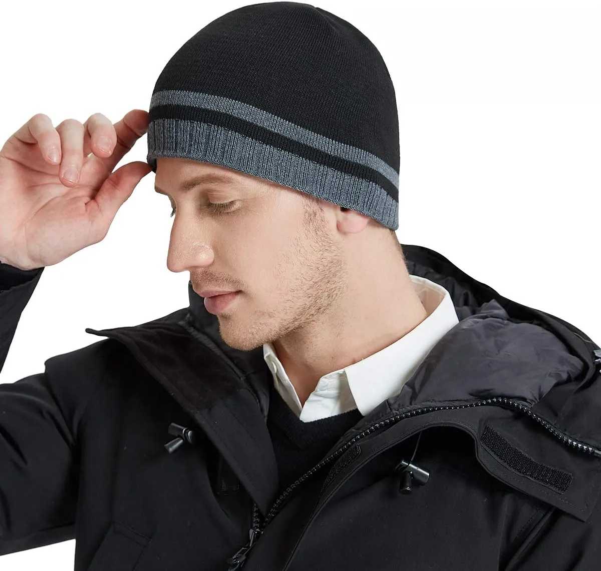 Mens Winter Beanie Hat Warm Knit Cuffed Plain Toboggan Ski Skull Cap (3 Patterns)