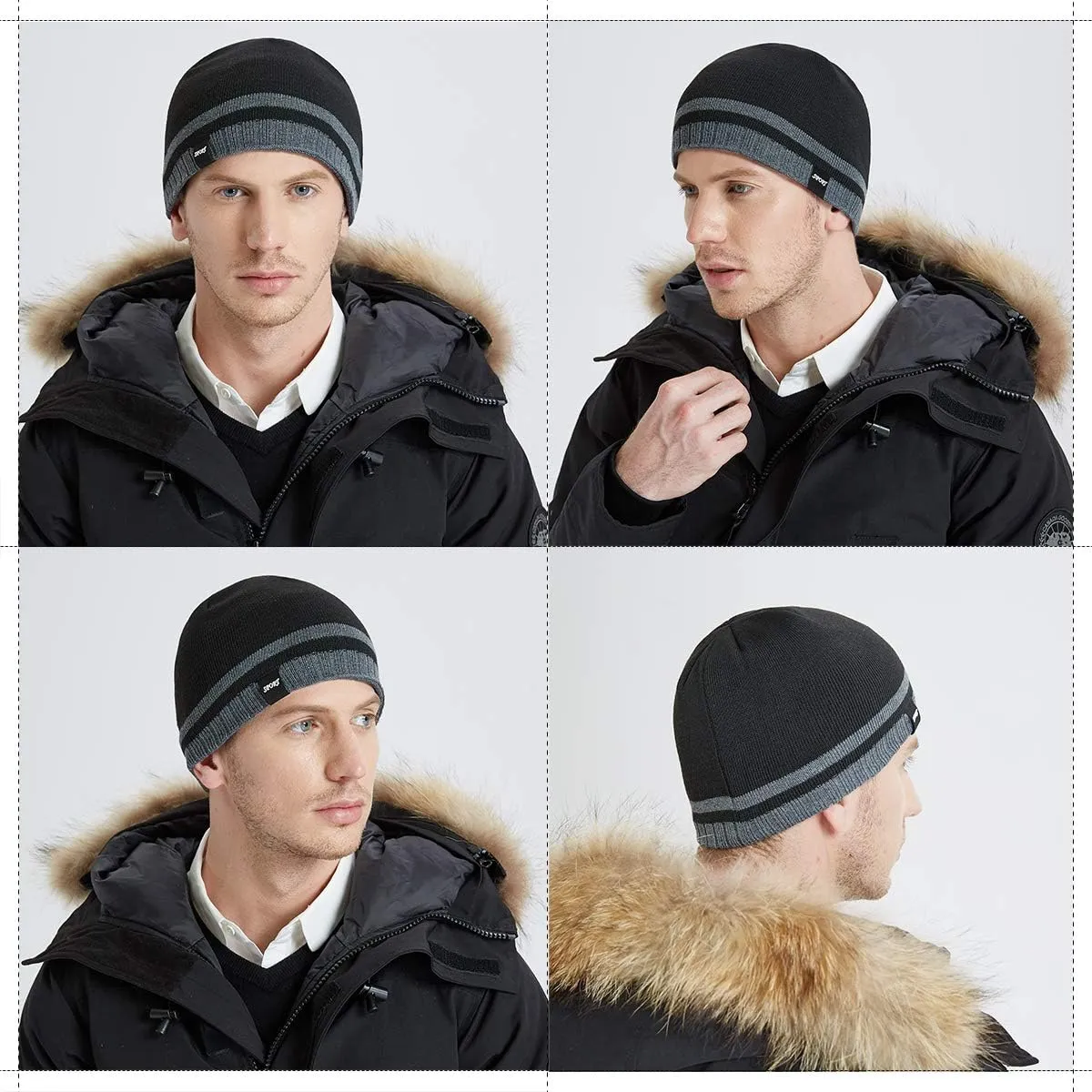 Mens Winter Beanie Hat Warm Knit Cuffed Plain Toboggan Ski Skull Cap (3 Patterns)