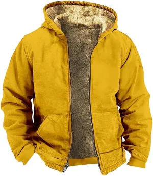 Men'S Winter Jackets Solid Fleece Lined Hooded Jackets Full Zip Cardigan Windbreaker Jacket For Outdoor Hiking