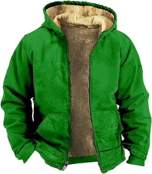 Men'S Winter Jackets Solid Fleece Lined Hooded Jackets Full Zip Cardigan Windbreaker Jacket For Outdoor Hiking