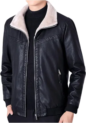 Men's Winter Warm Leather Jacket Fleece Lined Motorcycle Biker Coats