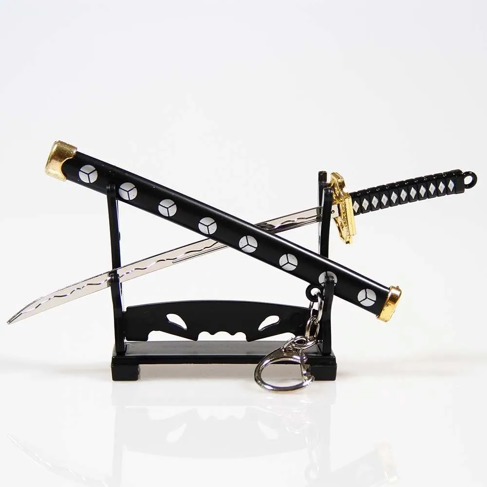 Mini Katana Mini Sword With Plastic Stand Samurai Sword Metal Weapon Model Toy Katana Anime Swords Keychain
