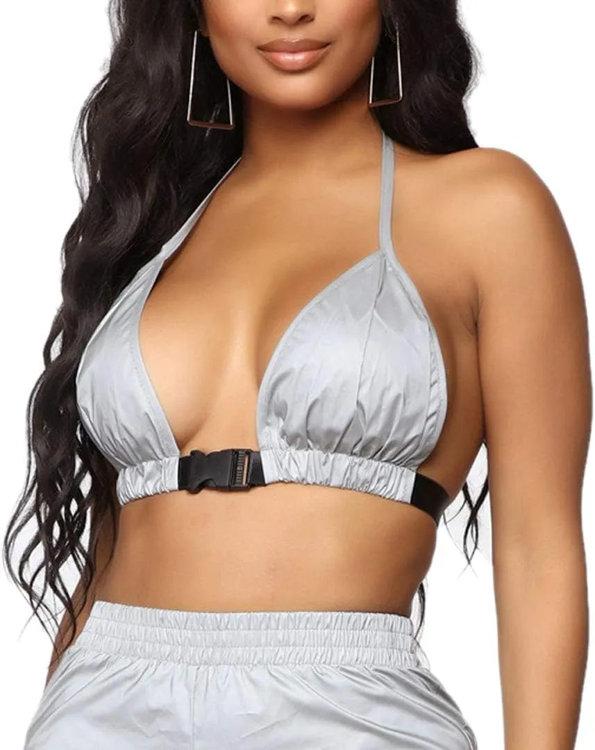 Mocure Womens Crop Tops Tank Metallic Reflective Holographic Tank Top for Rave Festival Club