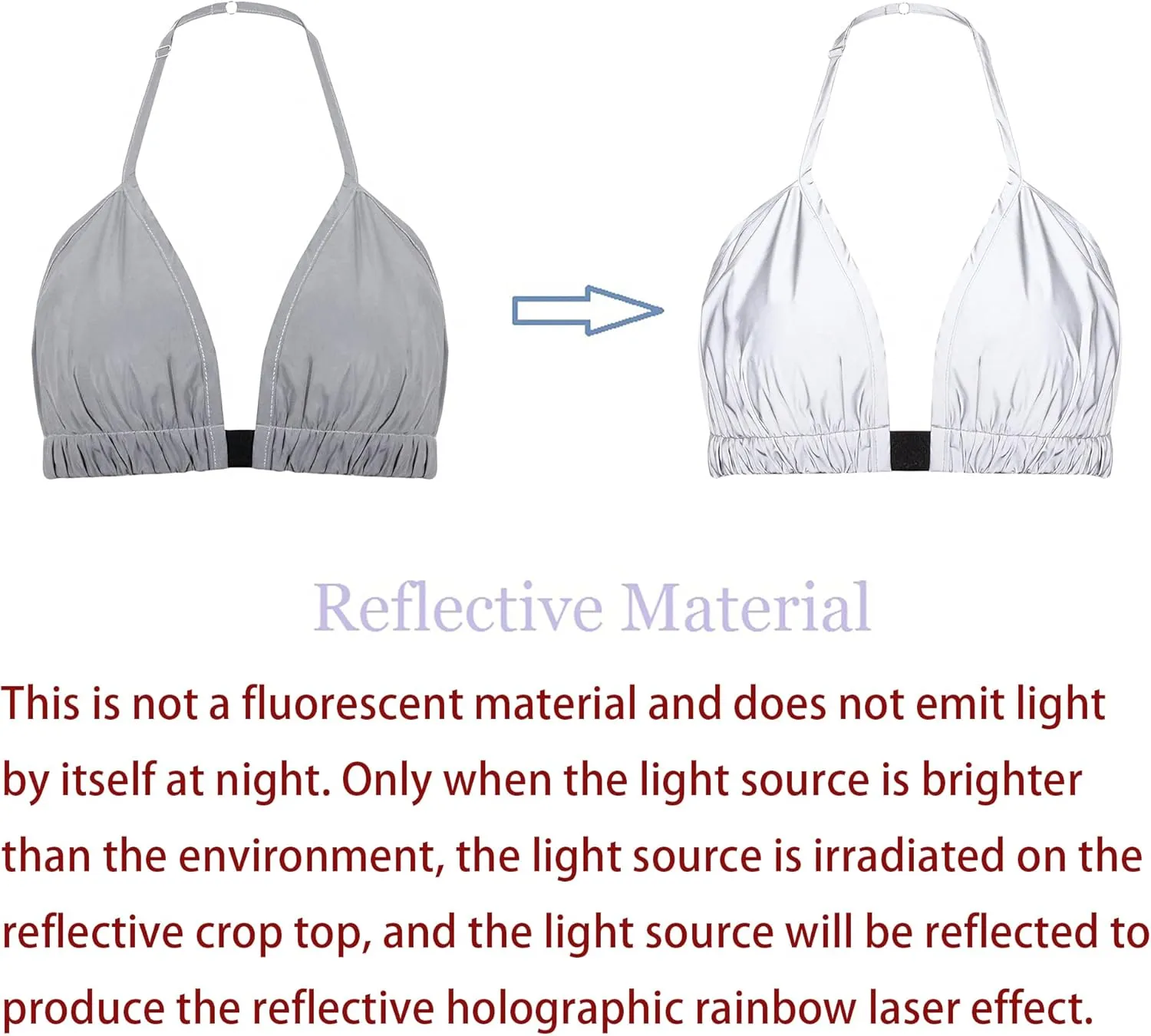 Mocure Womens Crop Tops Tank Metallic Reflective Holographic Tank Top for Rave Festival Club