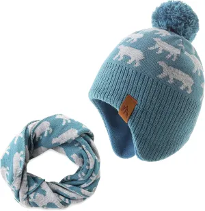 Moon Kitty Boys Winter Hats and Scarf Set Toddler Beanies Set for Boys Winter