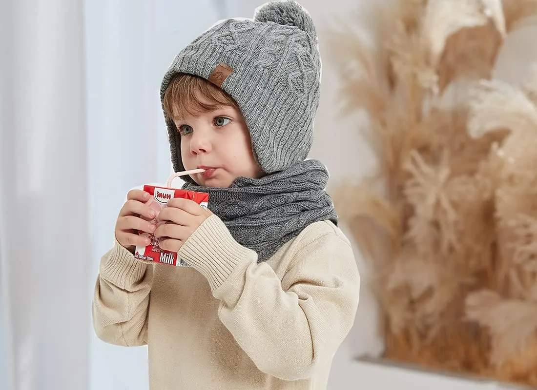 Moon Kitty Boys Winter Hats and Scarf Set Toddler Beanies Set for Boys Winter