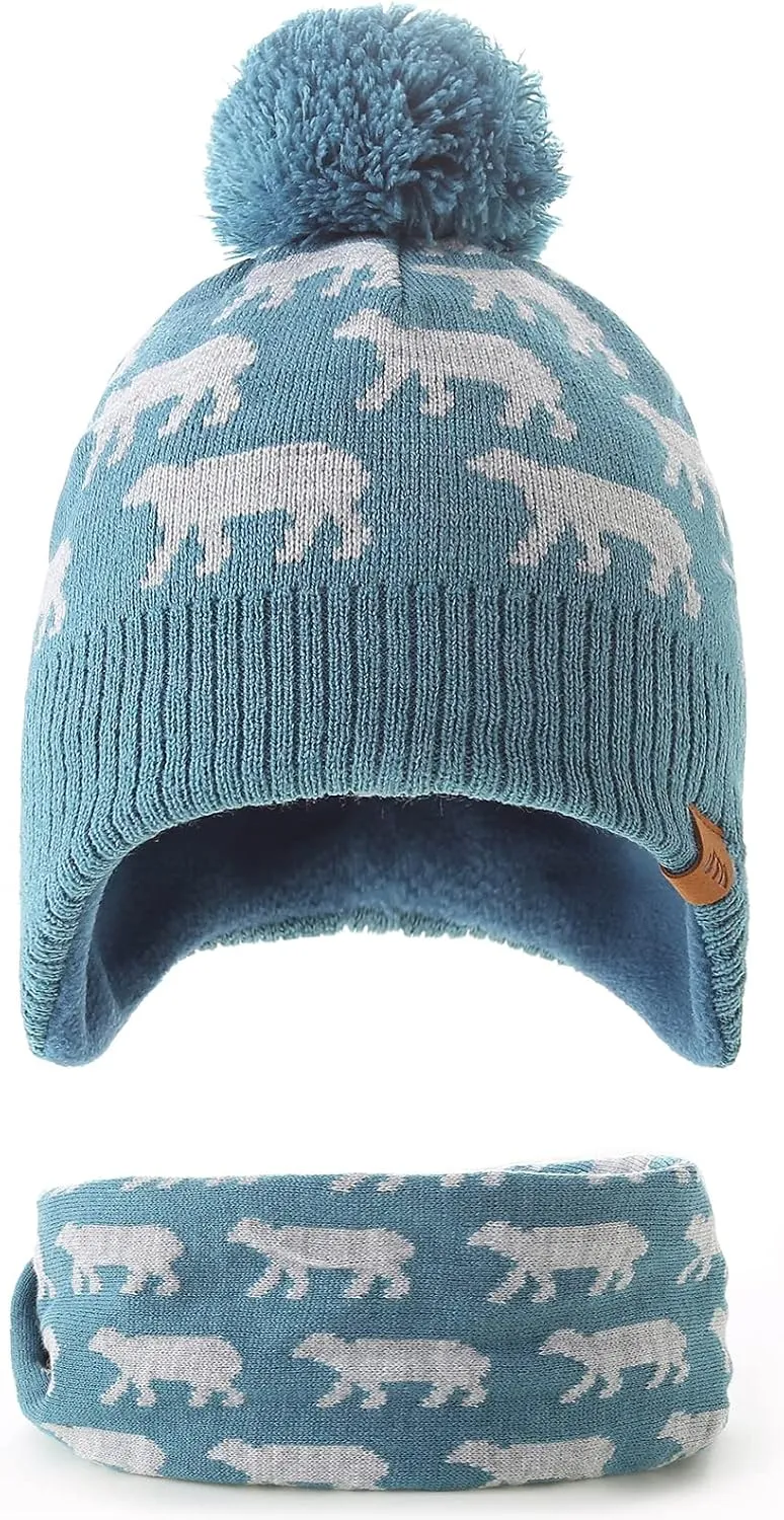 Moon Kitty Boys Winter Hats and Scarf Set Toddler Beanies Set for Boys Winter