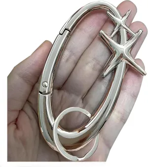 MORWLAT Star Silver Carabiner Y2K Keychain, Extra-Large Shiny Chrome Karibiner, Minimal Stainless Steel for Men&Women Bag Purse Gift