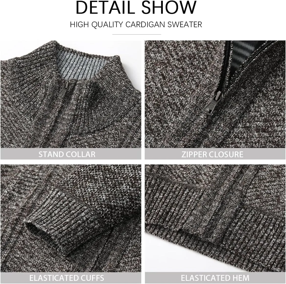 Msmsse Mens Cardigan Sweaters Full Zip Up Stand Collar Casual Knitted Sweater with 2 Front Pockets