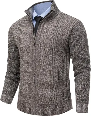 Msmsse Mens Cardigan Sweaters Full Zip Up Stand Collar Casual Knitted Sweater with 2 Front Pockets