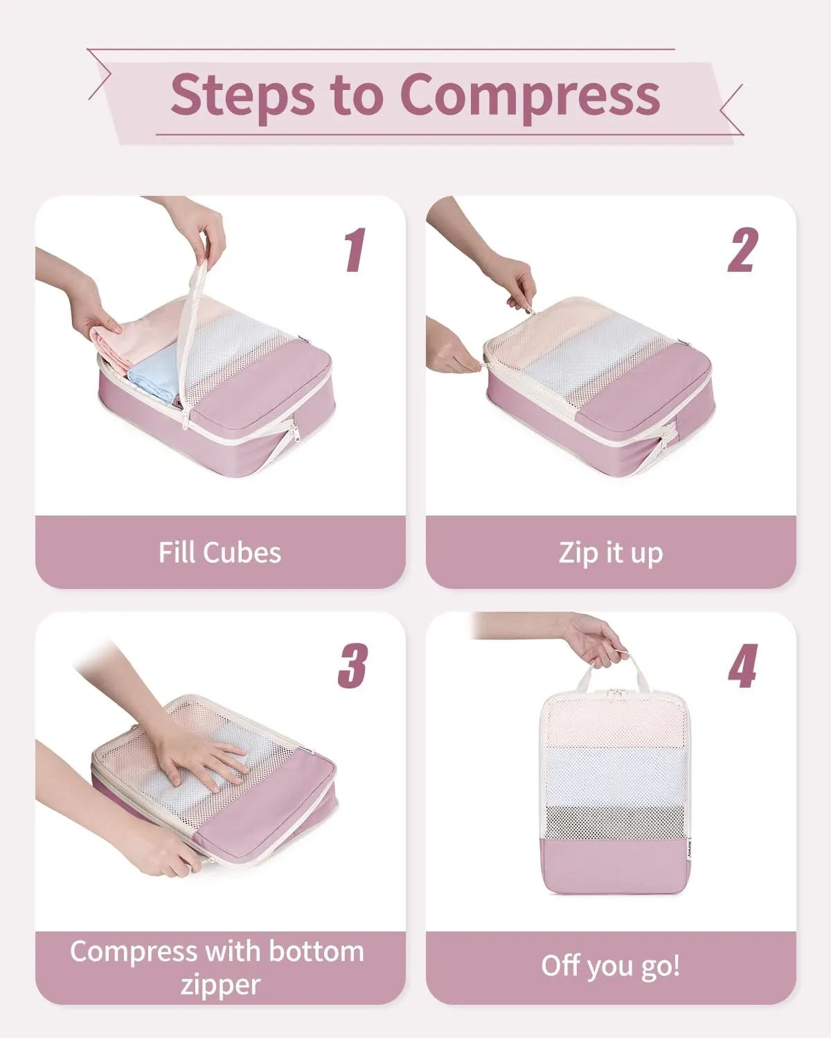 Narwey 6 Set Compression Packing Cubes Travel for Carry on Women, Packing Organizers Bag for Backpack Luggage Suitcase Duffle Bags