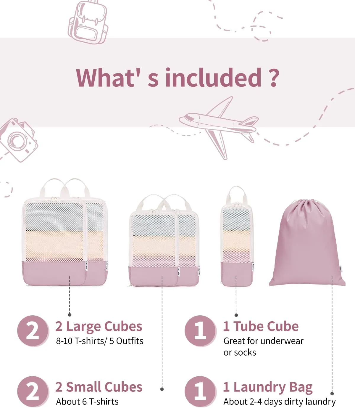 Narwey 6 Set Compression Packing Cubes Travel for Carry on Women, Packing Organizers Bag for Backpack Luggage Suitcase Duffle Bags