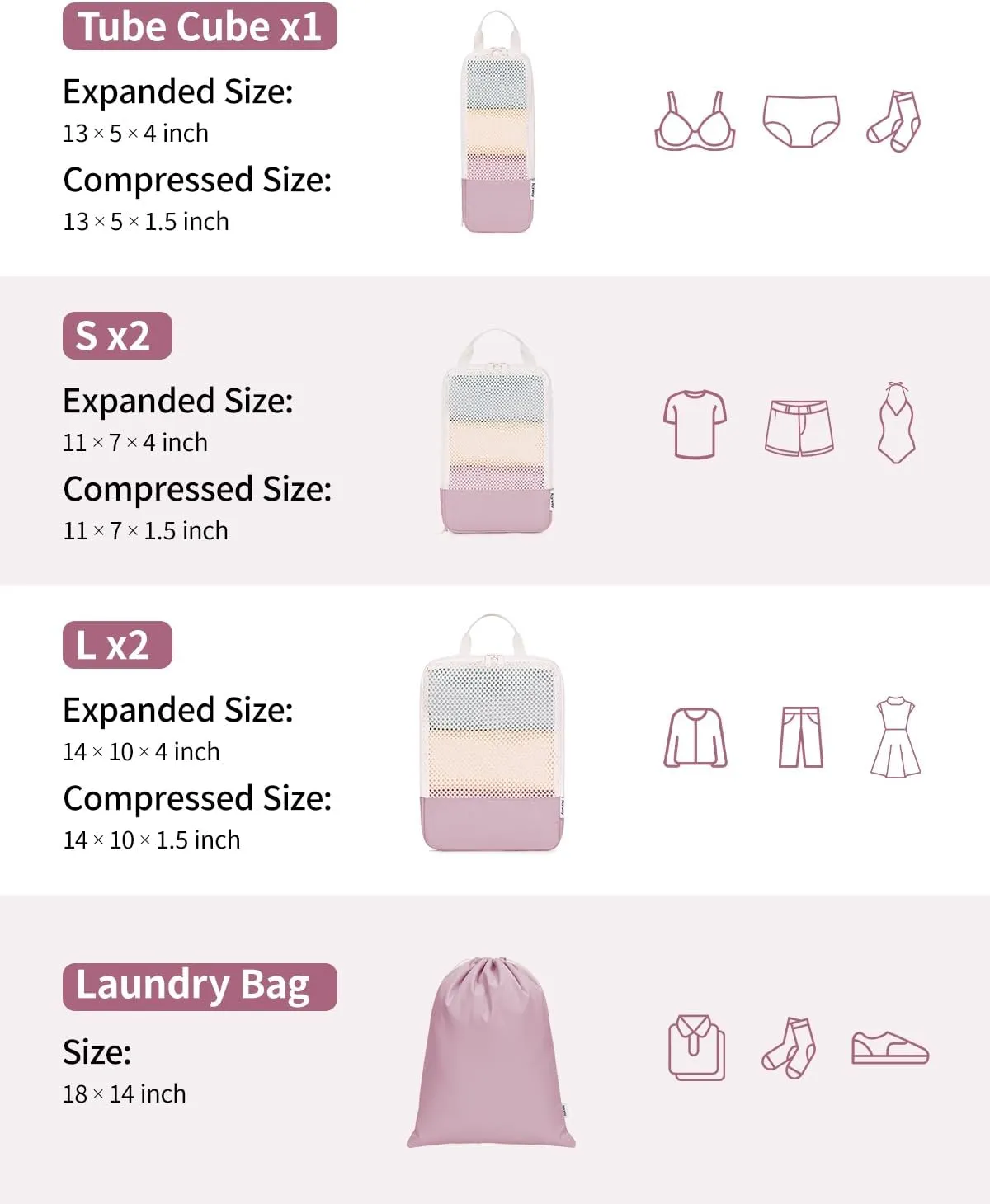 Narwey 6 Set Compression Packing Cubes Travel for Carry on Women, Packing Organizers Bag for Backpack Luggage Suitcase Duffle Bags