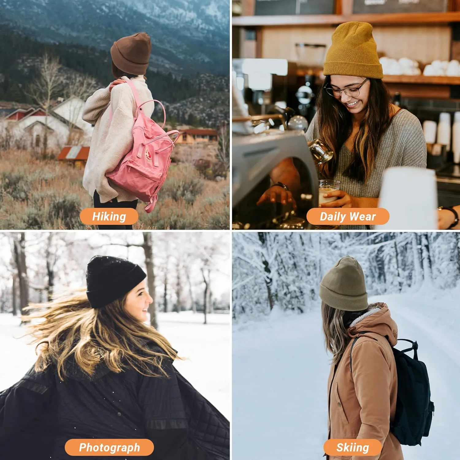 NPQQUAN 2 PCS Satin Lined Beanie for Women Silk Lined Beanies Winter Warm Soft Lining Cuffed Knit Beanie Hats for Woman