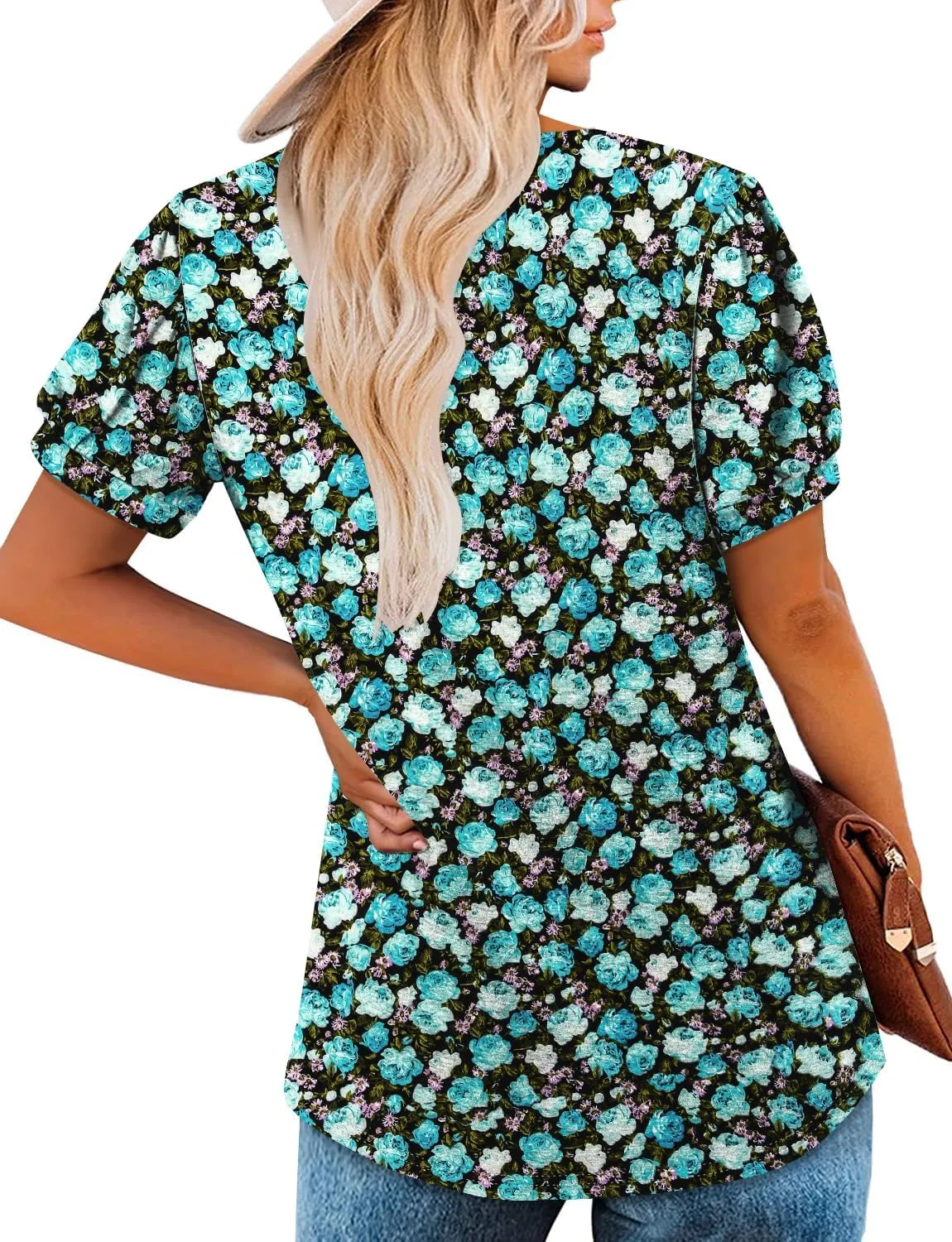 ONLYSHE Womens Summer Tunic Tops Ruffle Sleeve Pullf Short Sleeve Shirts
