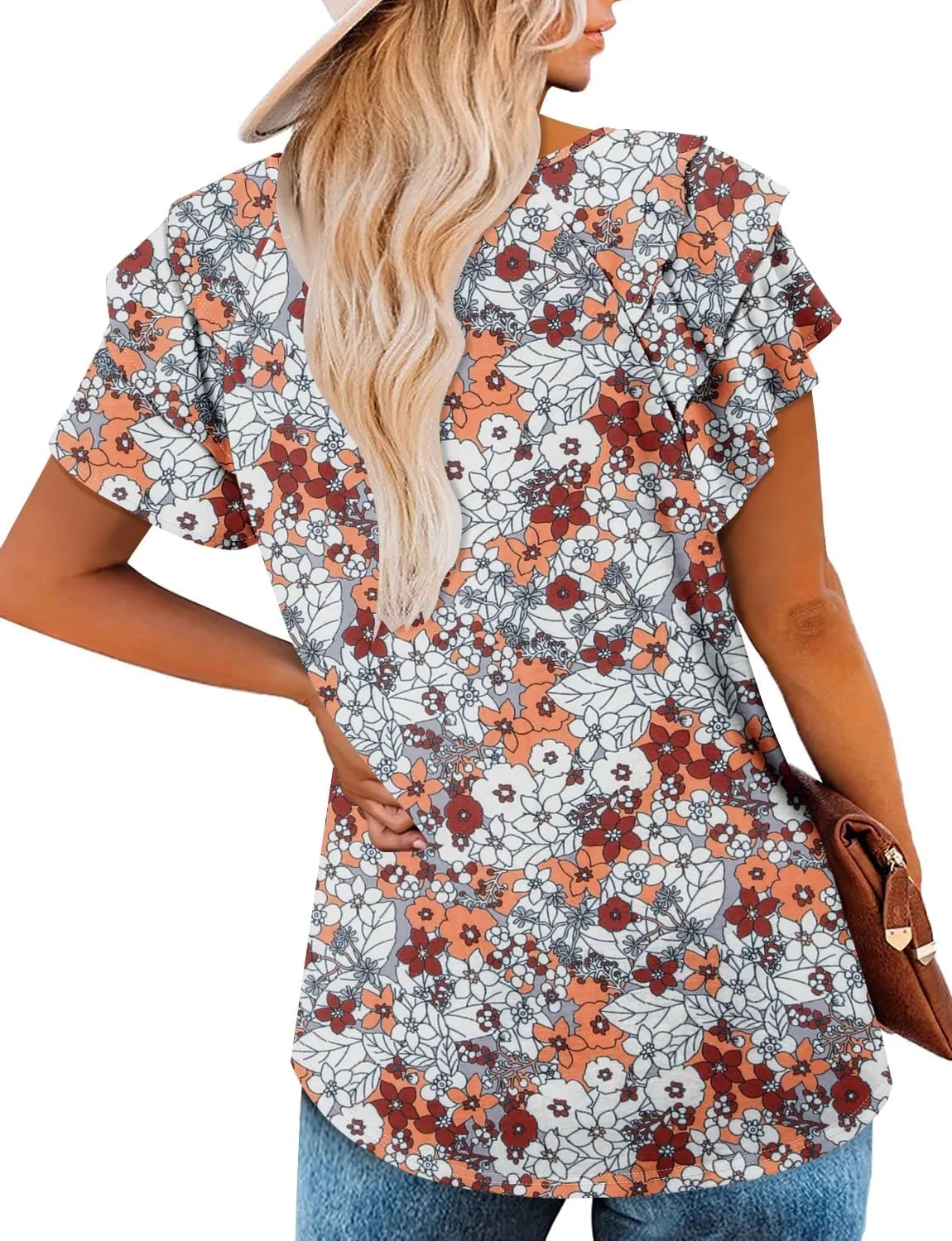 ONLYSHE Womens Summer Tunic Tops Ruffle Sleeve Pullf Short Sleeve Shirts