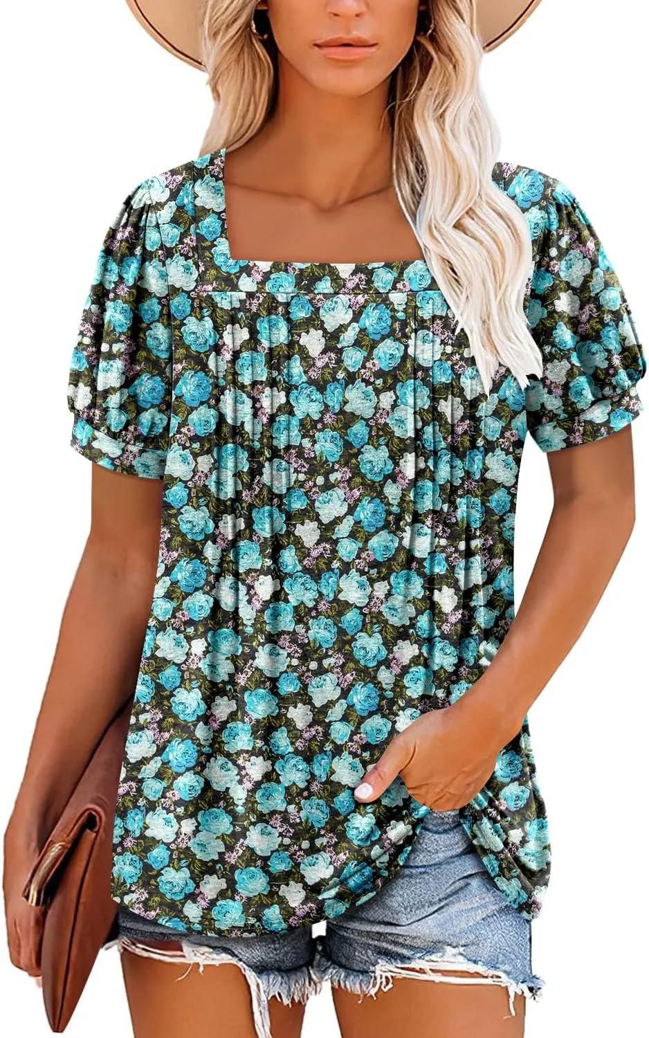 ONLYSHE Womens Summer Tunic Tops Ruffle Sleeve Pullf Short Sleeve Shirts