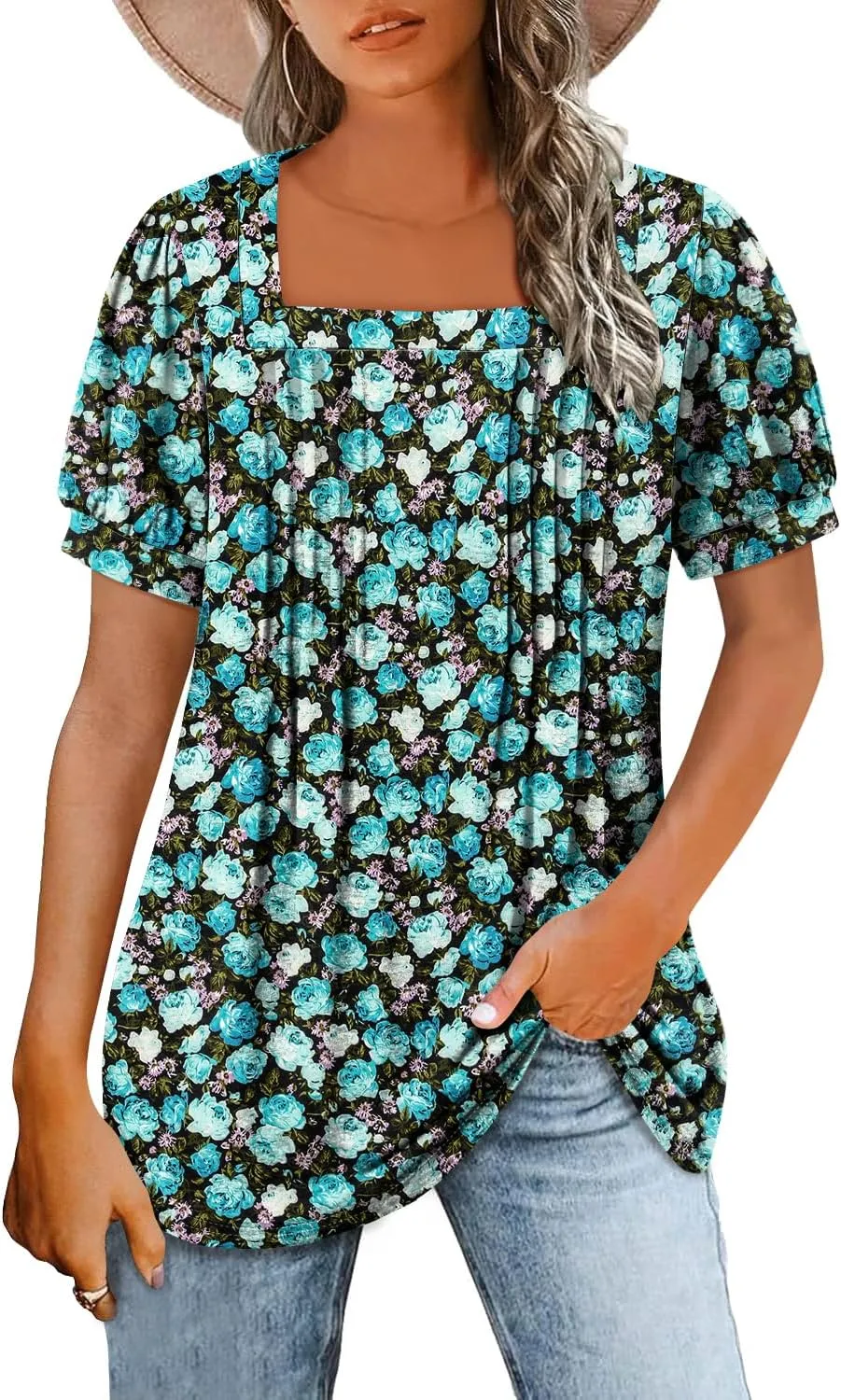 ONLYSHE Womens Summer Tunic Tops Ruffle Sleeve Pullf Short Sleeve Shirts