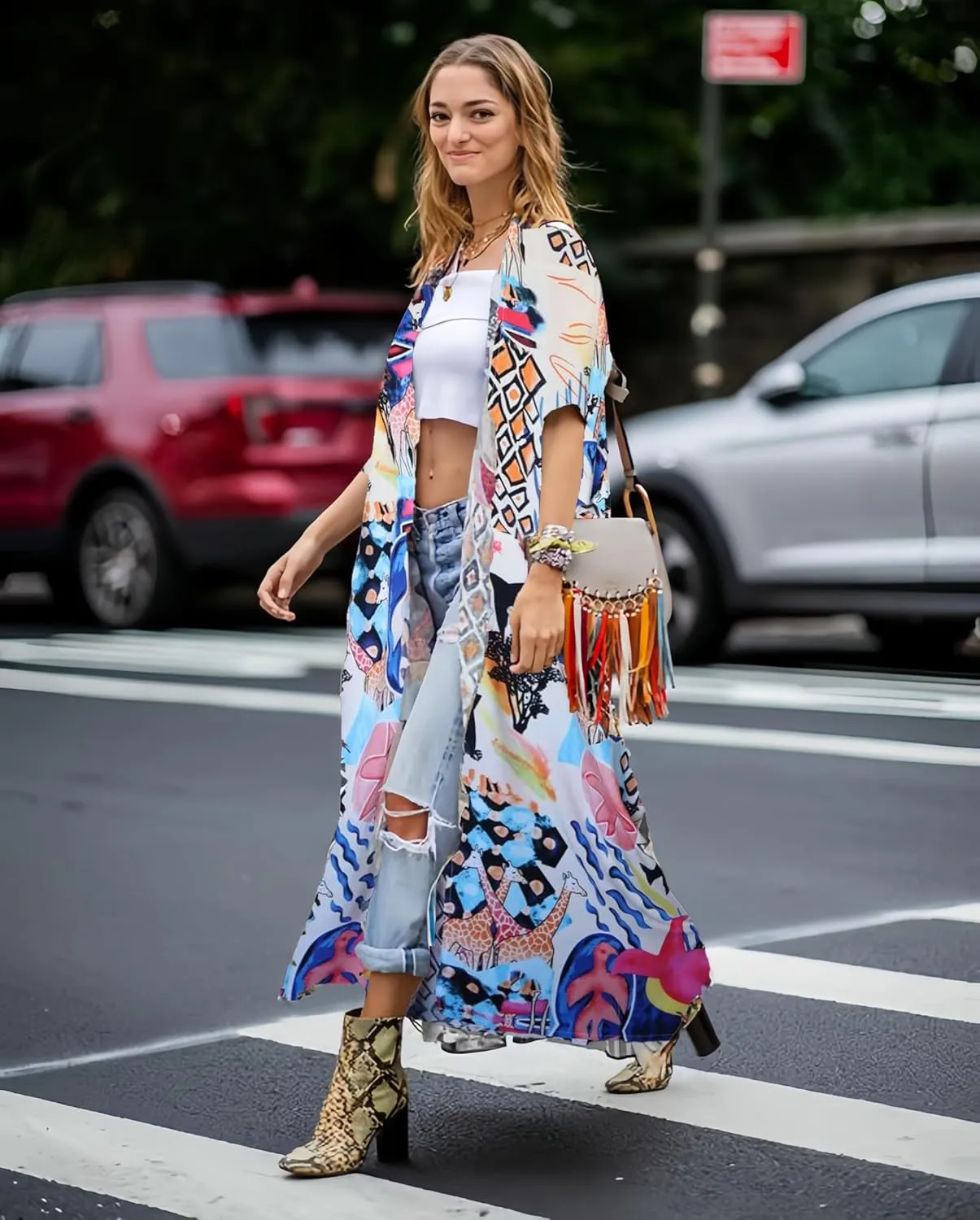 Over Sized Kimonos Women's Geometry Print Rayon Kimonos for Summer Loose Open Front Soft Long Bird