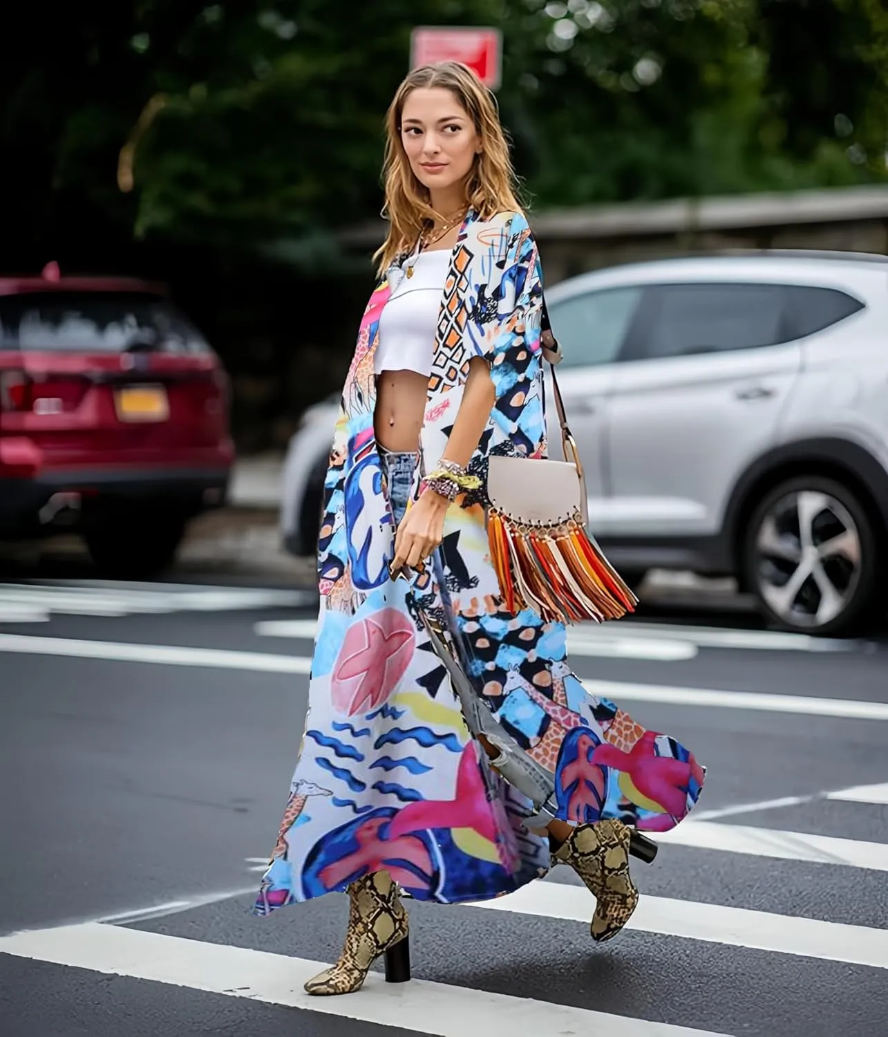 Over Sized Kimonos Women's Geometry Print Rayon Kimonos for Summer Loose Open Front Soft Long Bird