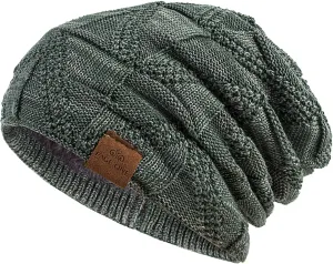 PAGE ONE Mens Winter Slouchy Beanie Warm Fleece Lined Skull Cap Baggy Cable Knit Hat