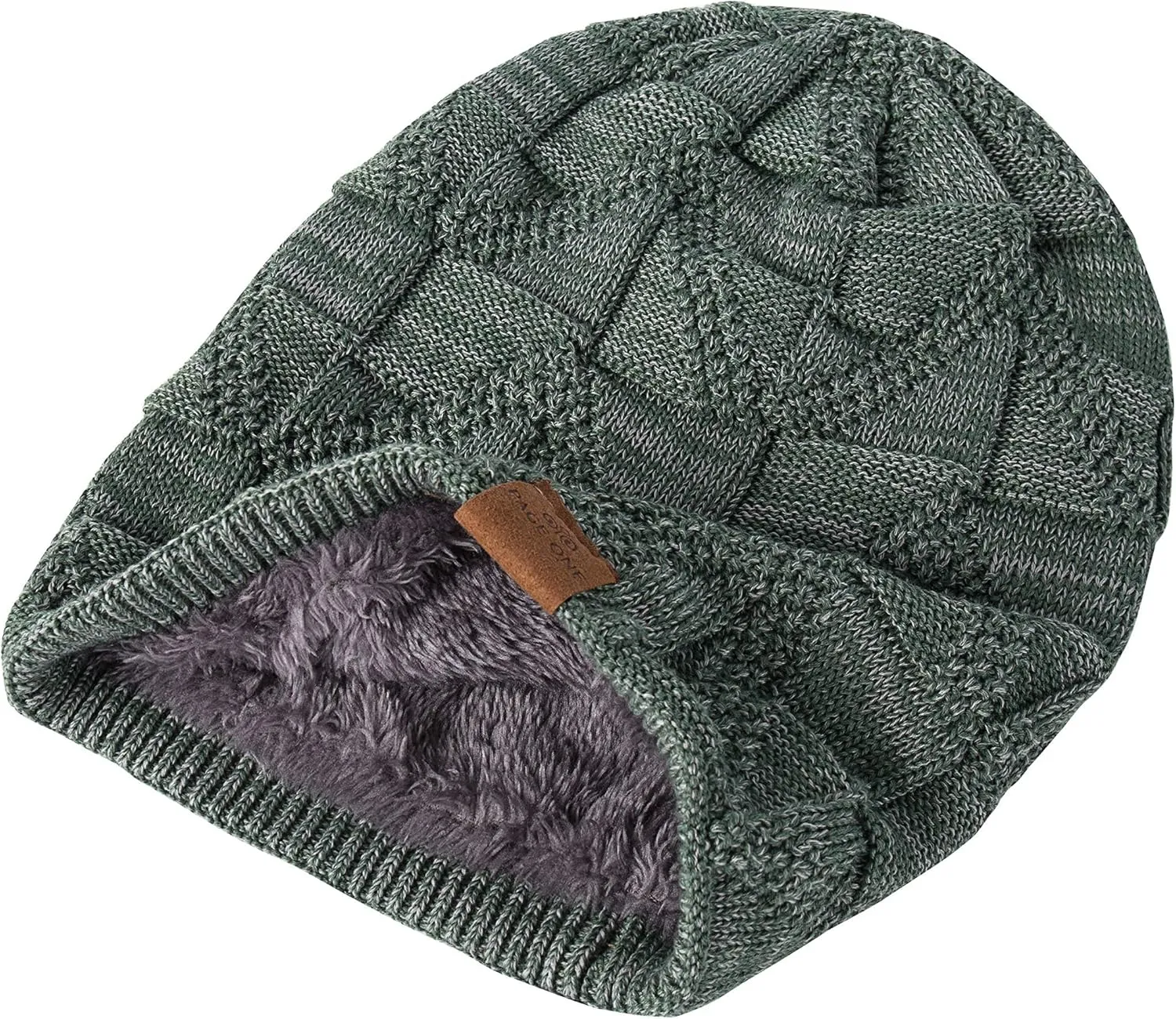 PAGE ONE Mens Winter Slouchy Beanie Warm Fleece Lined Skull Cap Baggy Cable Knit Hat