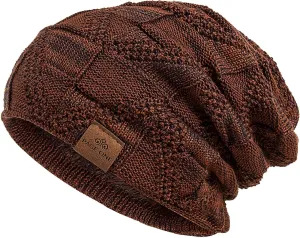 PAGE ONE Mens Winter Slouchy Beanie Warm Fleece Lined Skull Cap Baggy Cable Knit Hat