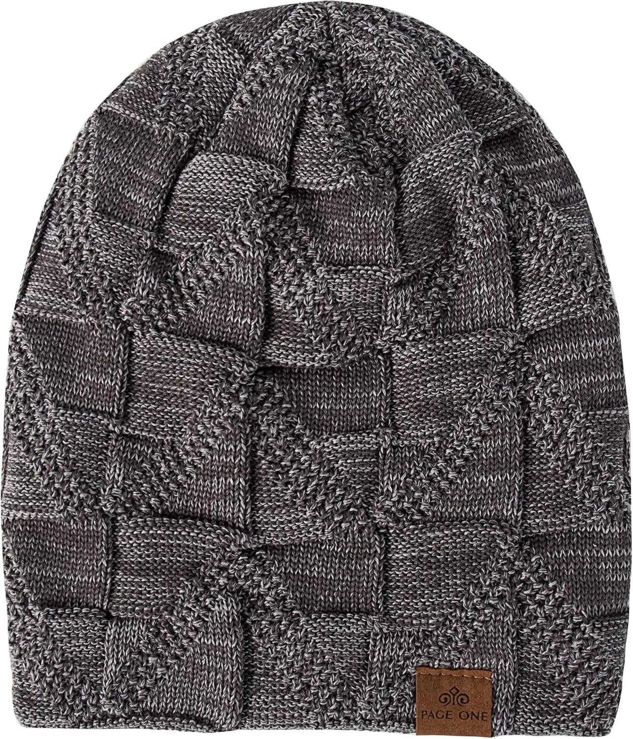 PAGE ONE Mens Winter Slouchy Beanie Warm Fleece Lined Skull Cap Baggy Cable Knit Hat