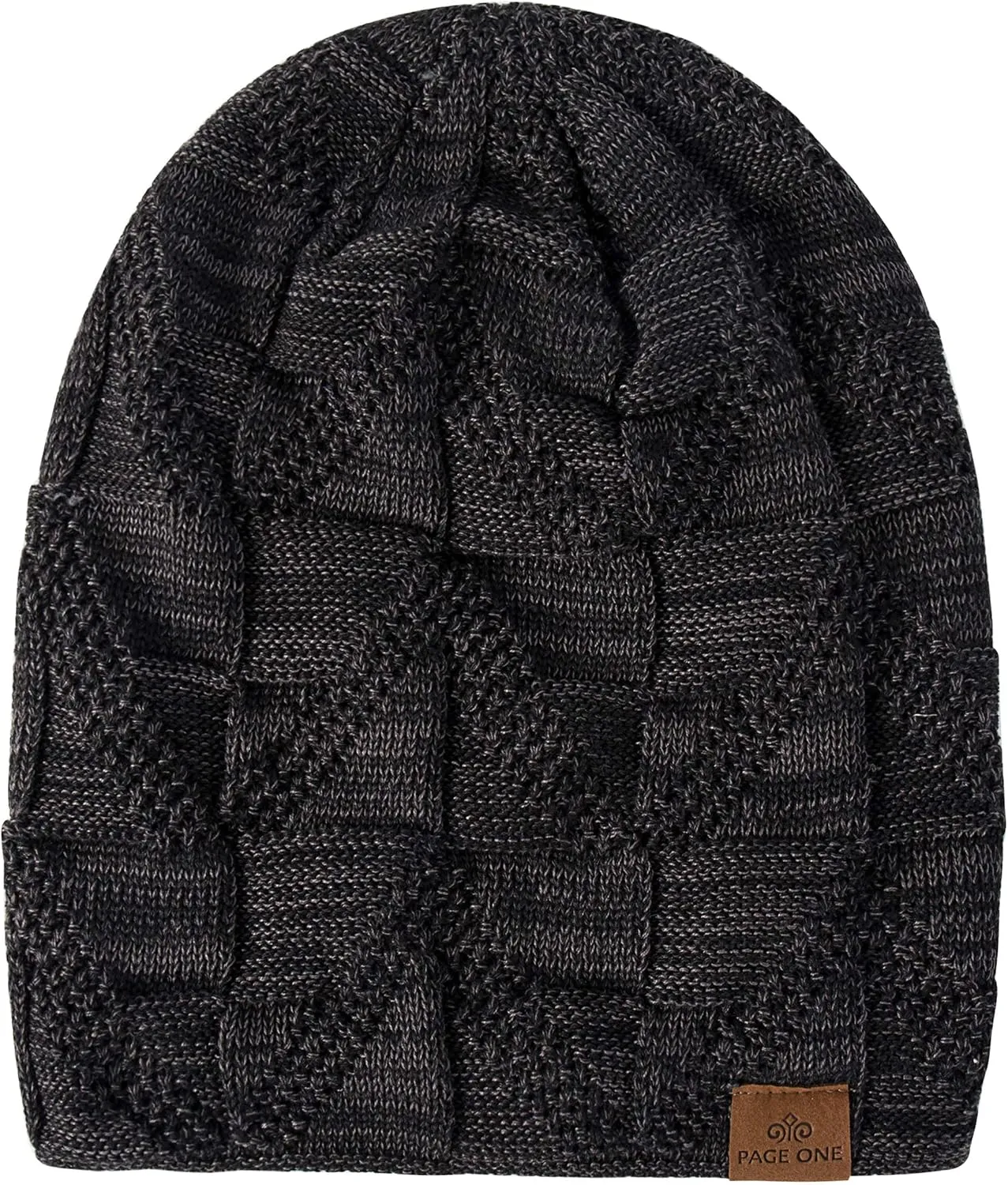PAGE ONE Mens Winter Slouchy Beanie Warm Fleece Lined Skull Cap Baggy Cable Knit Hat